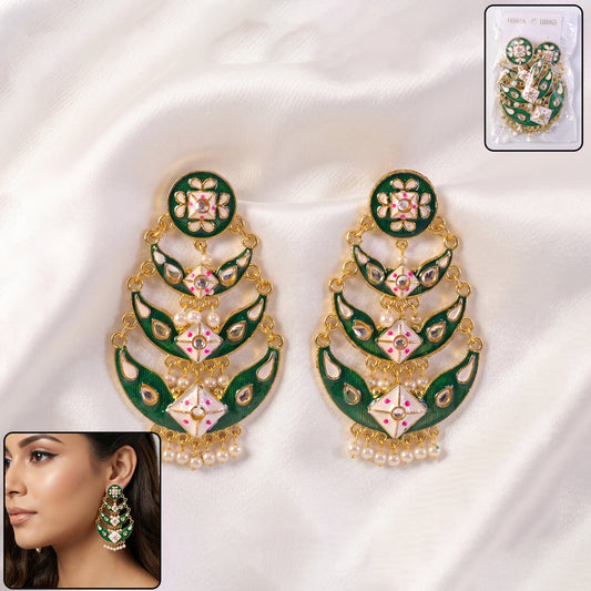 Sea Green Premium Meenakari Chandbali Earrings (1 Pc)