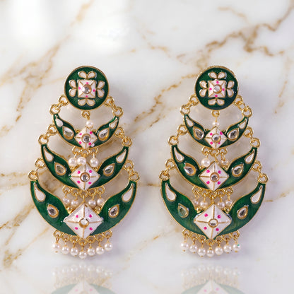 Sea Green Chandbali Earring with Pearl Hanging Accents