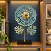 Metal Floral Table Decor Showpiece with Leaves for Home & Office, 32 cm
