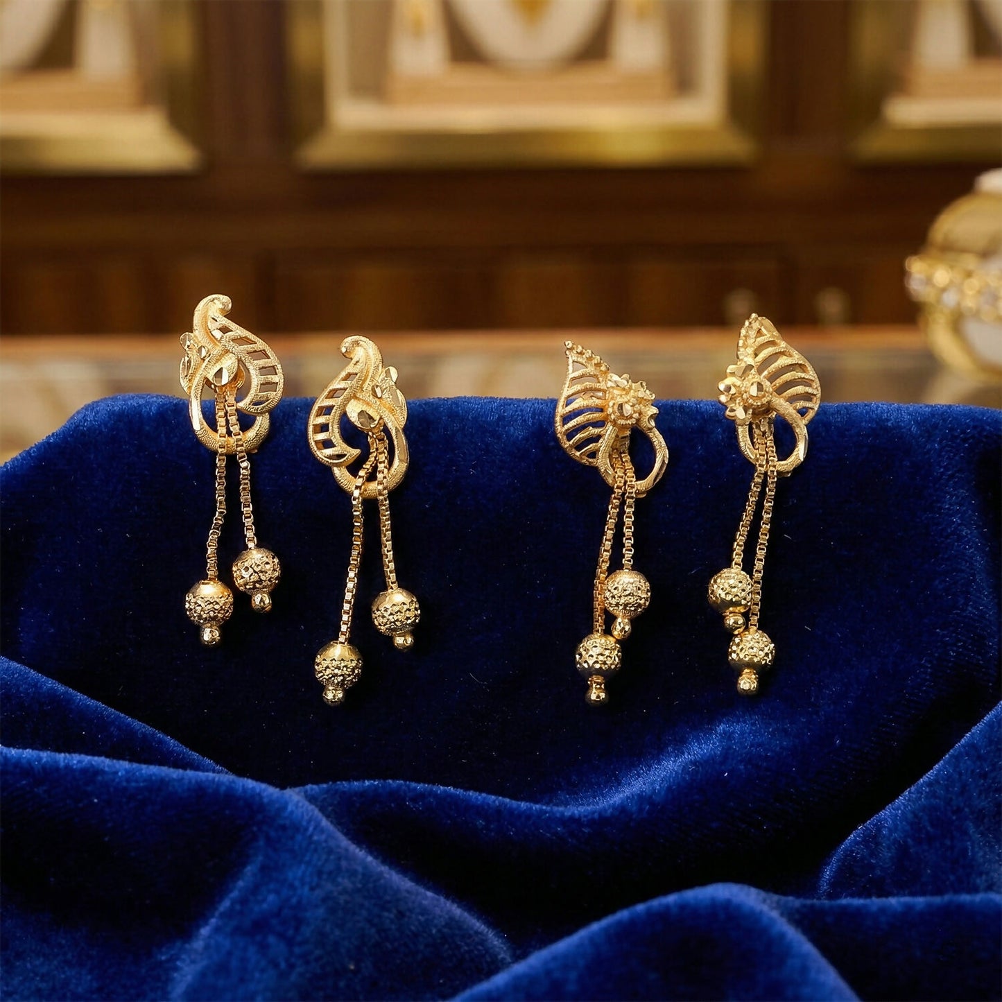 Luxury Inspired Gold Tone Designer Earrings Combo Set with Leaf and Swirl Drops (2 Pair)