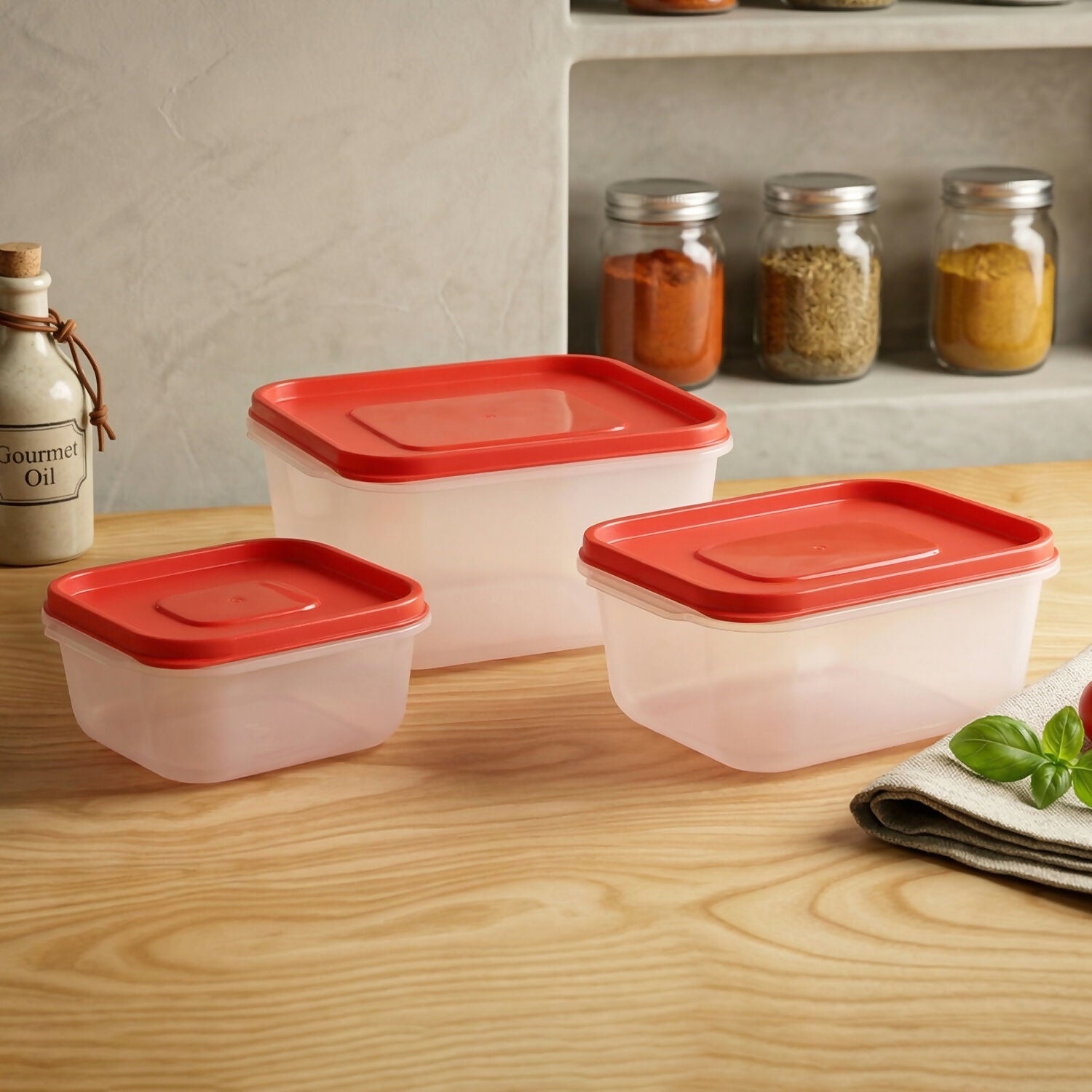Plastic Food Storage Container Set – 3 Pieces Kitchen Storage Box Set (800 ml, 1600 ml, 2400 ml)