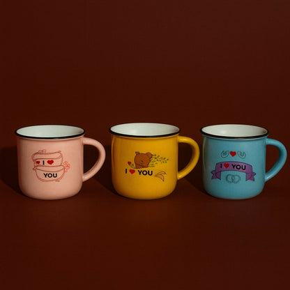 Set of 6 I Love You Premium Colorful Coffee & Tea Cups for Couples, Friends & Family
