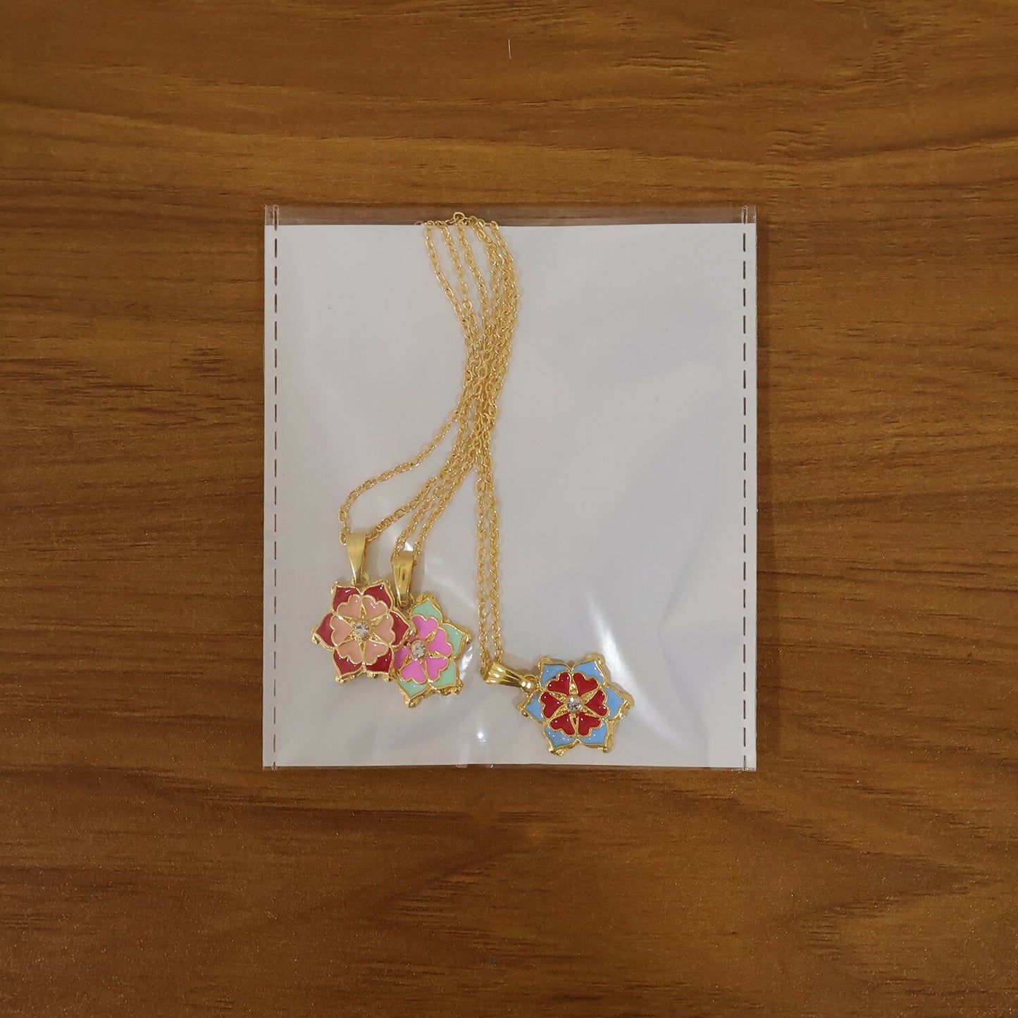 Elegant Floral Gold Pendant Necklaces with Colorful Enamel Design Combo set
