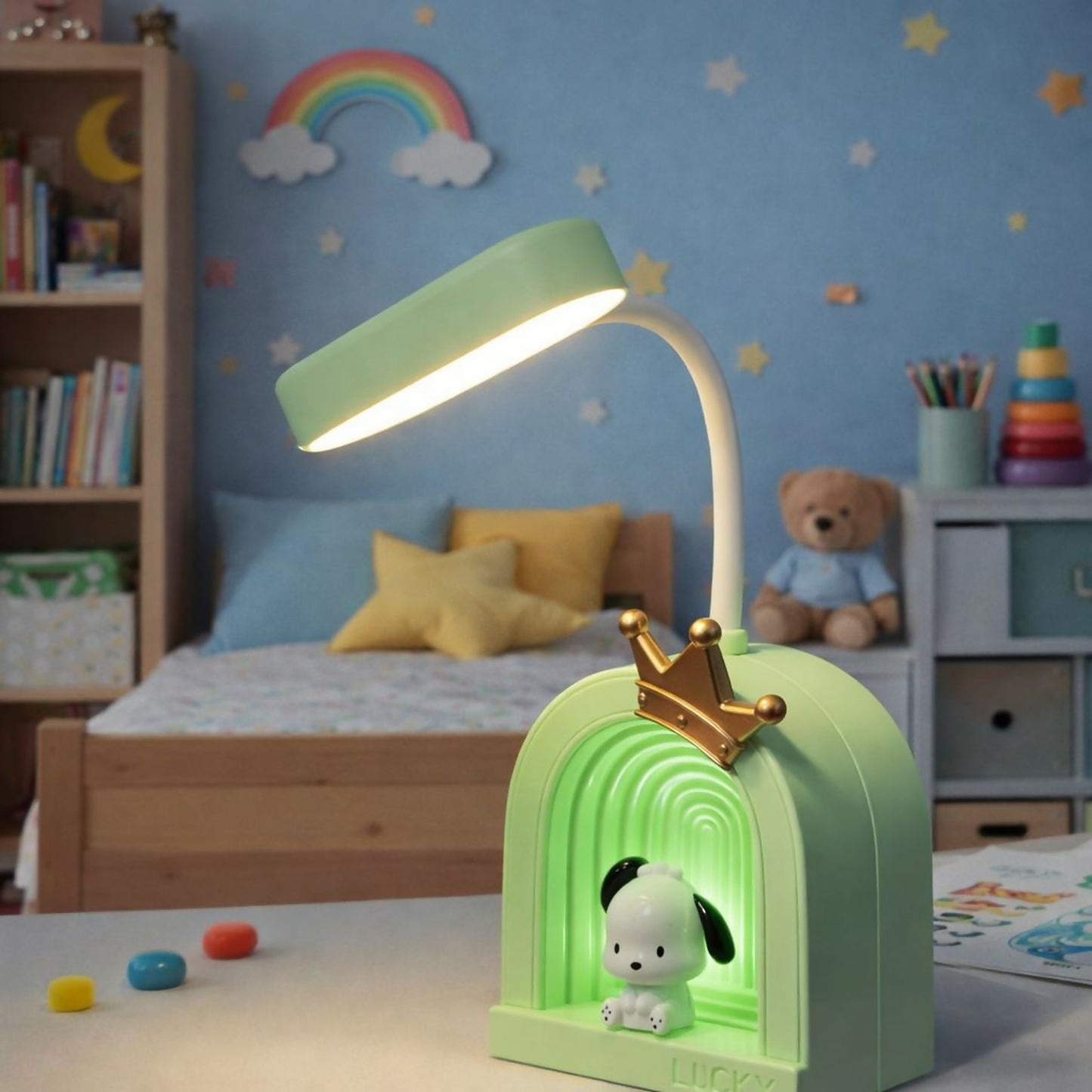 Cute Lucky Cartoon LED Desk Lamp for Kids with Adjustable Neck Night Light