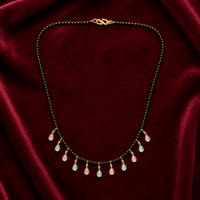 Elegant Black Beaded Mangalsutra Necklace with Pastel Teardrop Charms