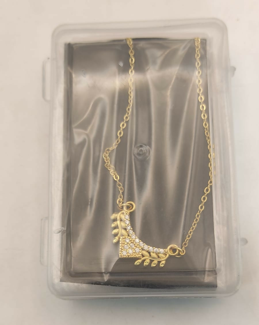 Gold Plated AD V-Shape Leaf Pendant Necklace For women and girls