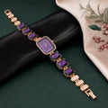 Elegant Women's Purple Square Dial Analog Watch with Rose Gold Crystal Bracelet Strap