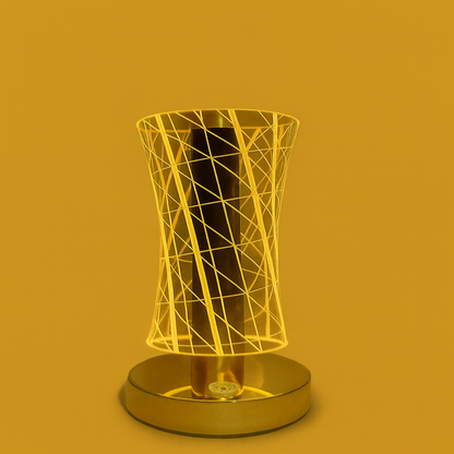 Acrylic 3D Illusion LED Table Lamp for Home Décor | Touch Sensor Golden Base Night Lamp | USB Rechargeable Warm Light Bedside Light for Bedroom, Living Room, Office & Gifting (Pack of 1)