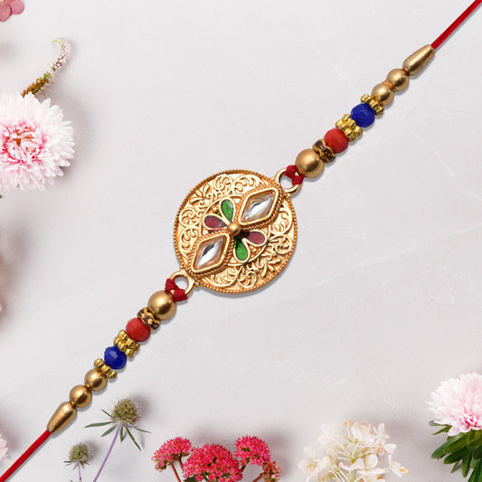 Antique Finish Rakhi with Meenakari & Kundan Work