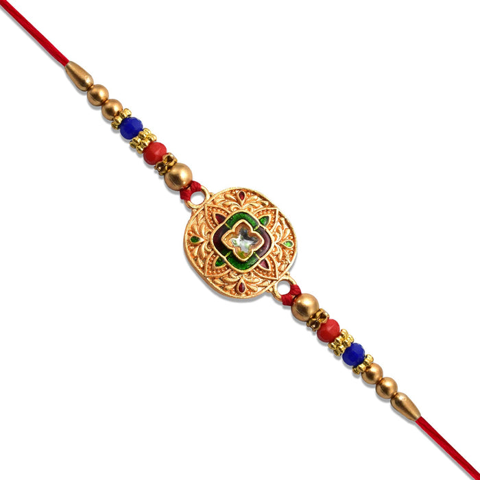 Gold Plated Rakhi with Intricate Design