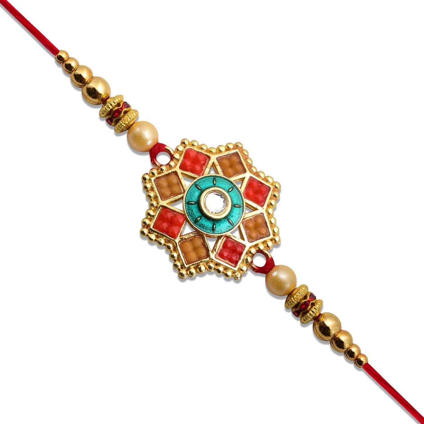Elegant rakhi with unique shape made from skin-friendly materials perfect for sibling gifting