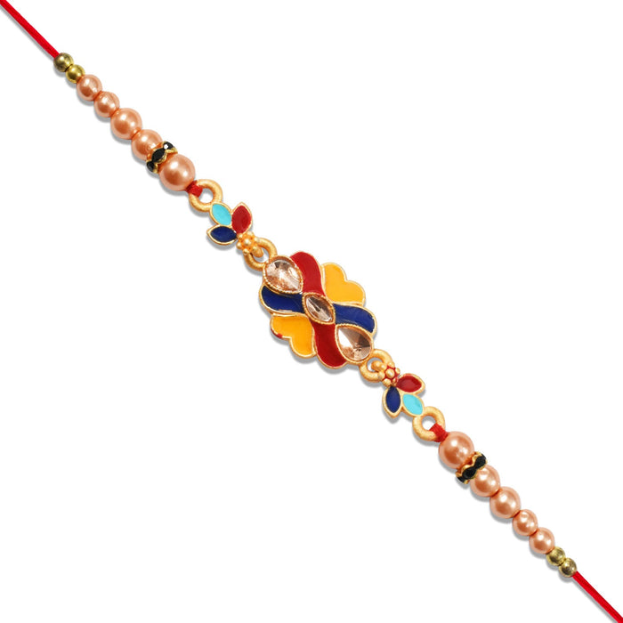 Multicolor Thread Rakhi with Silver Embellishment