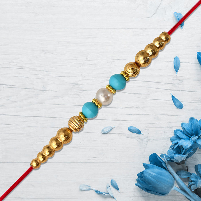 Blue Golden Beads Rakhi | Rakhi For Rakshabandhan |
