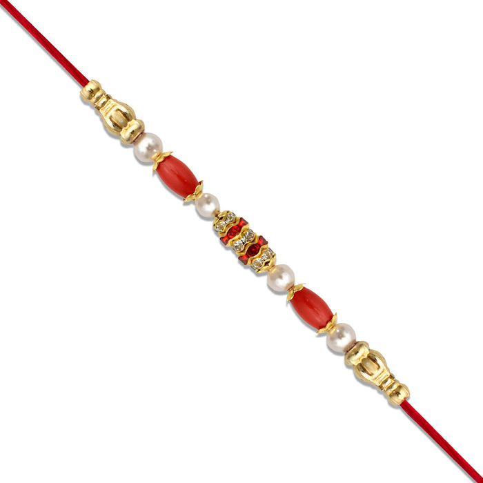 Red White Beads with Diamonds Rakhi | Rakhi For Rakshabandhan |