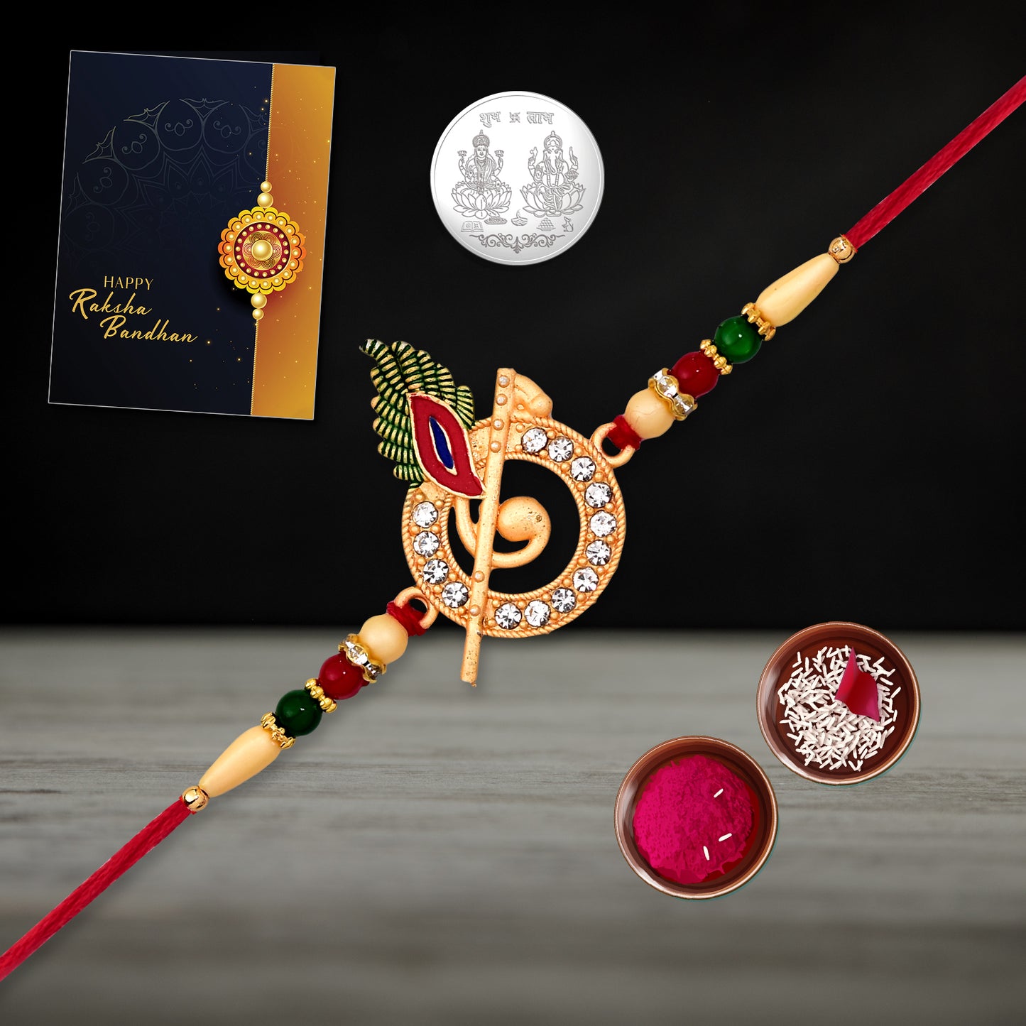 Krishna flute rakhi combo gift hamper with traditional elements