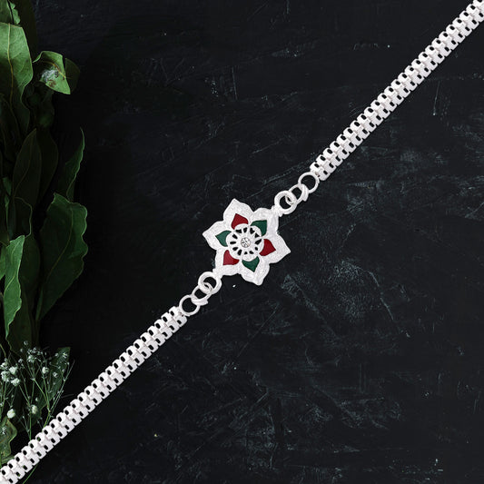 silver  lotus rakhi