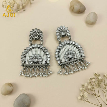 Traditional Oxidized Silver Jeco Chandbali Earrings