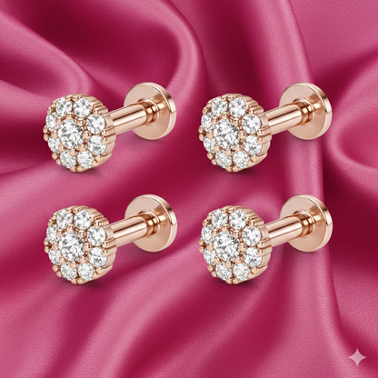 Rose Gold Plated Sparkling Diamond-Style Cluster Nose Pin for women and girls Combo Pack of 4