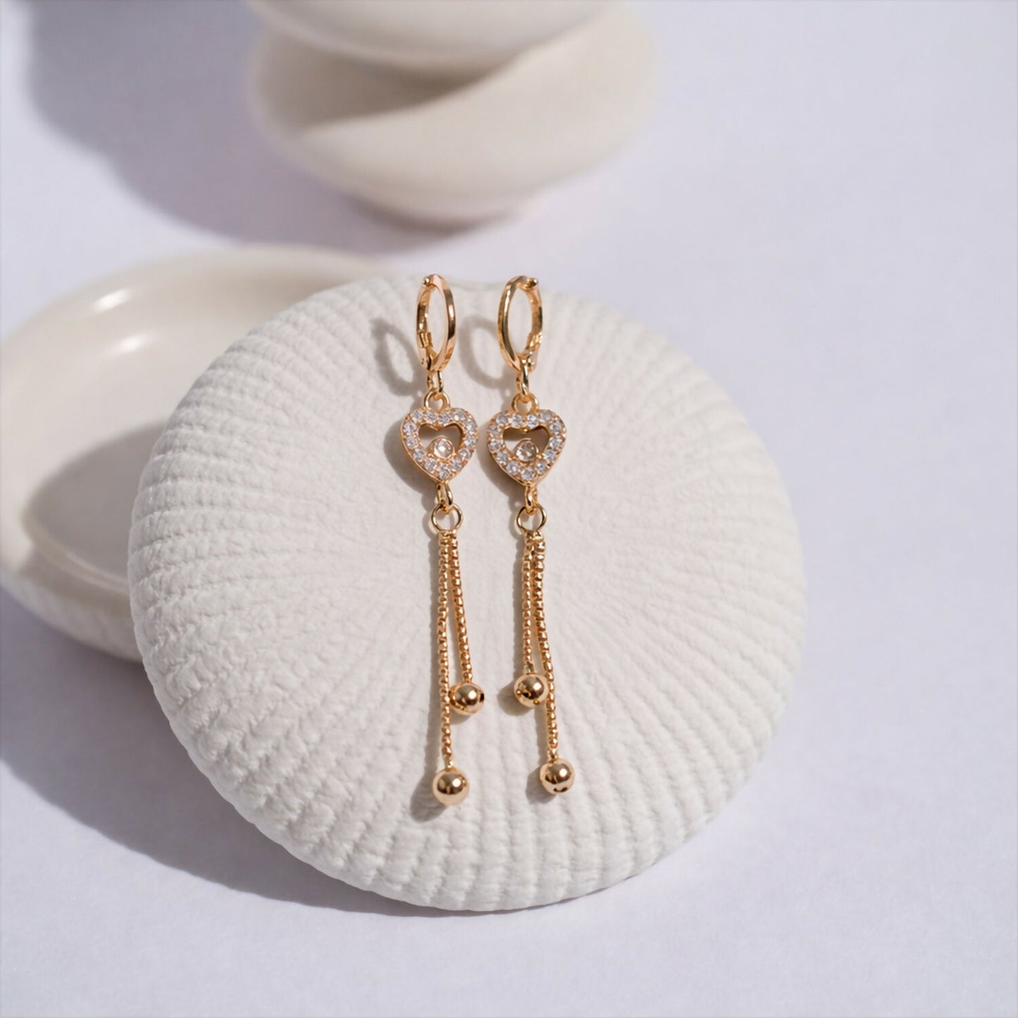 Rose Gold-Tone Crystal Heart Tassel Drop Earrings for Women