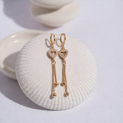 Rose Gold-Tone Crystal Heart Tassel Drop Earrings for Women