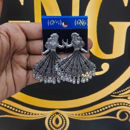 Oxidised Silver Dancing Doll Jhumka Earings