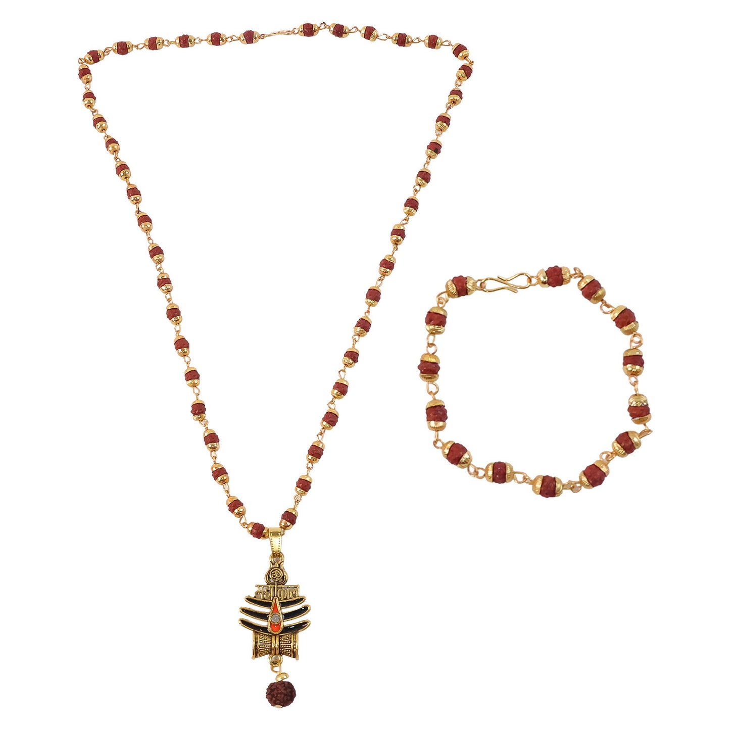 Mahakal Trishul Pendant With Rudraksha Mala & Bracelet Combo