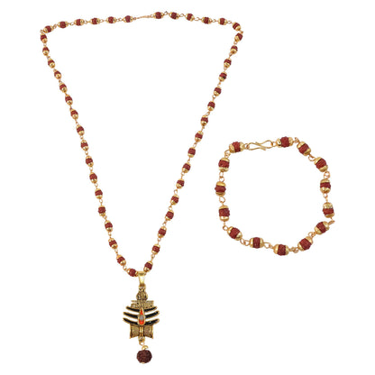 Mahakal Trishul Pendant With Rudraksha Mala & Bracelet Combo