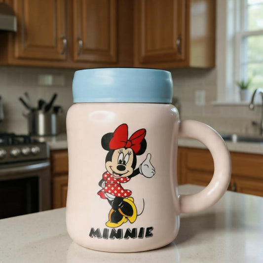 Cartoon Printed Ceramic Mug with Lid, Cute Coffee & Milk Cup