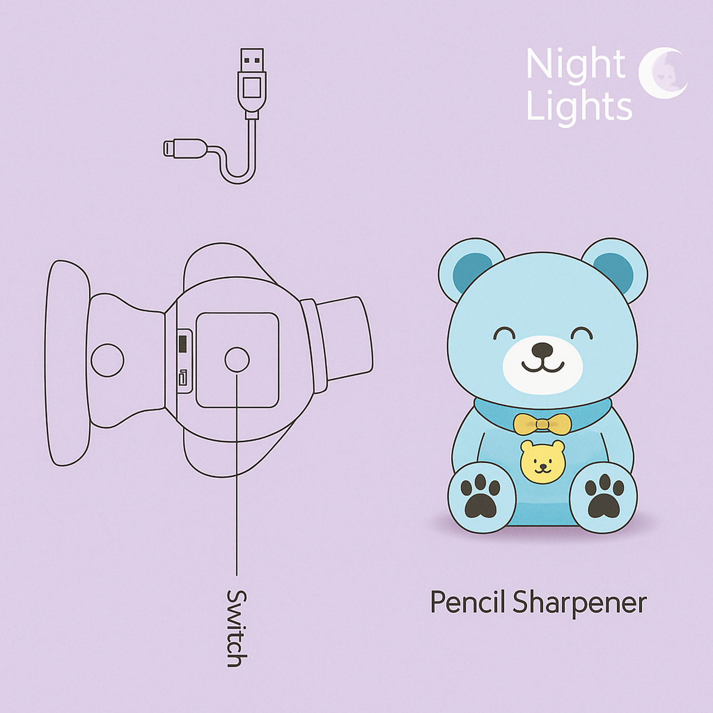 Cute Character LED Table Lamp with Night Light & USB Charging