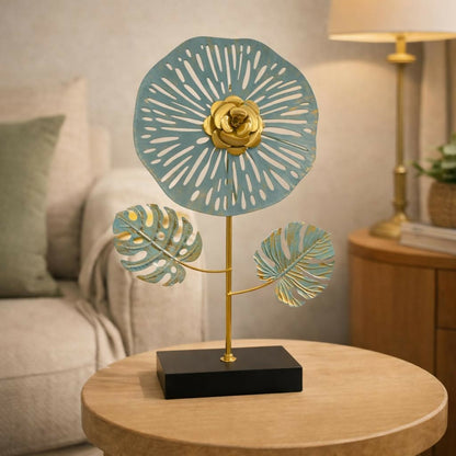 Modern metal flower table decor showpiece on white background