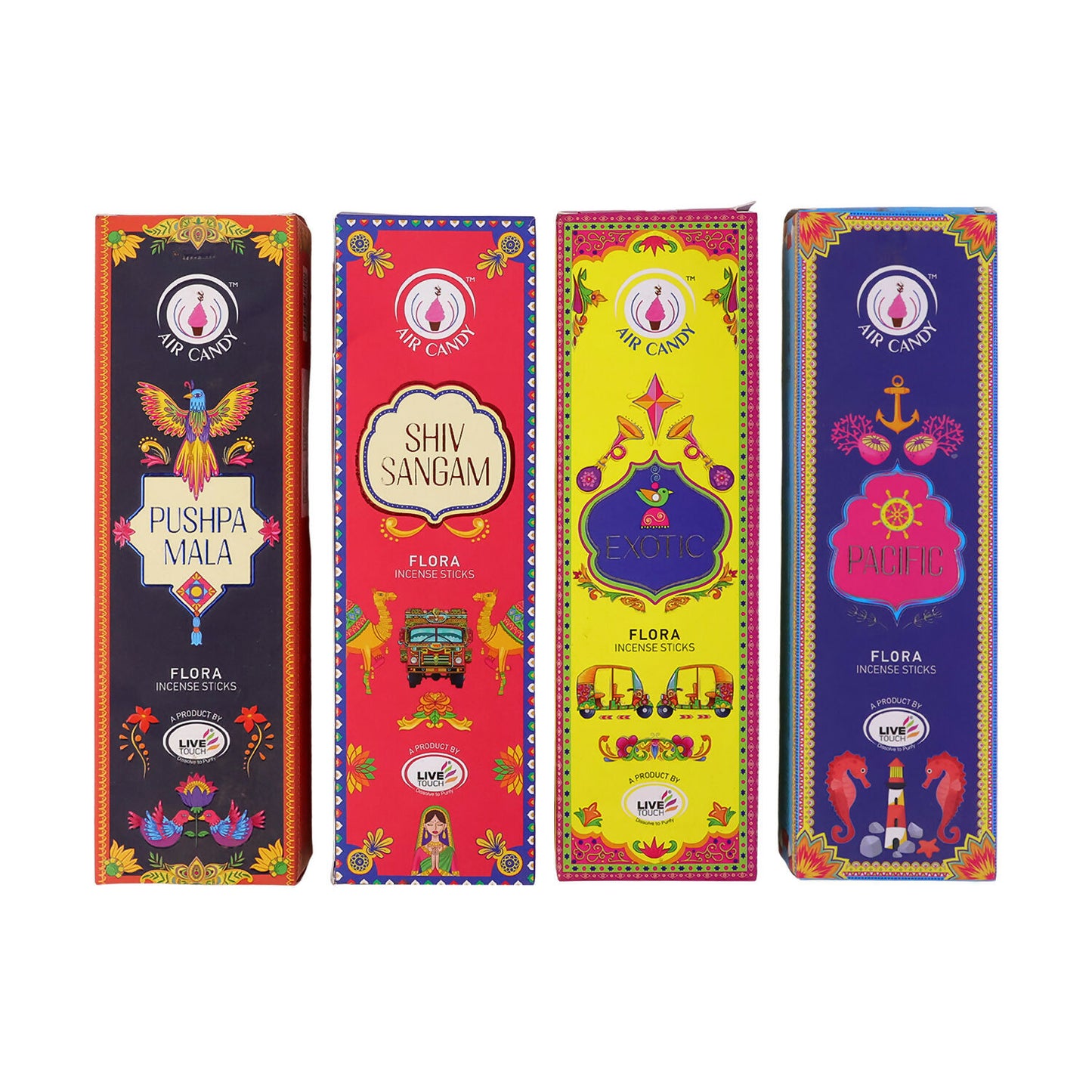 Premium Flora Incense Sticks Combo Pack with 4 Fragrance Variants for Daily Puja & Home Fragrance (4 Packs of 360gm)