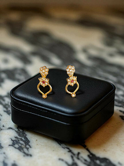 Elegant Gold-Plated Floral Necklace & Earrings Set with Pink Stone Accents