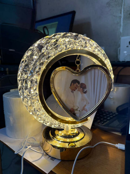 LED Crystal Heart Photo Frame Lamp with Decorative Base | Table Night Light