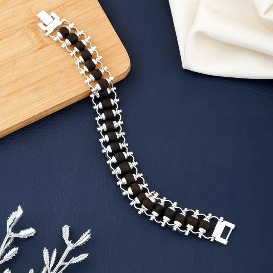 Stylish Karungali Black Bead Silver plated Chain Bracelet for Men Trendy Designer Wrist Wear
