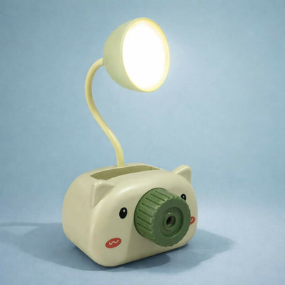 Green Kids Desk Lamp with Pencil Sharpener and Pen Holder Study Table Light