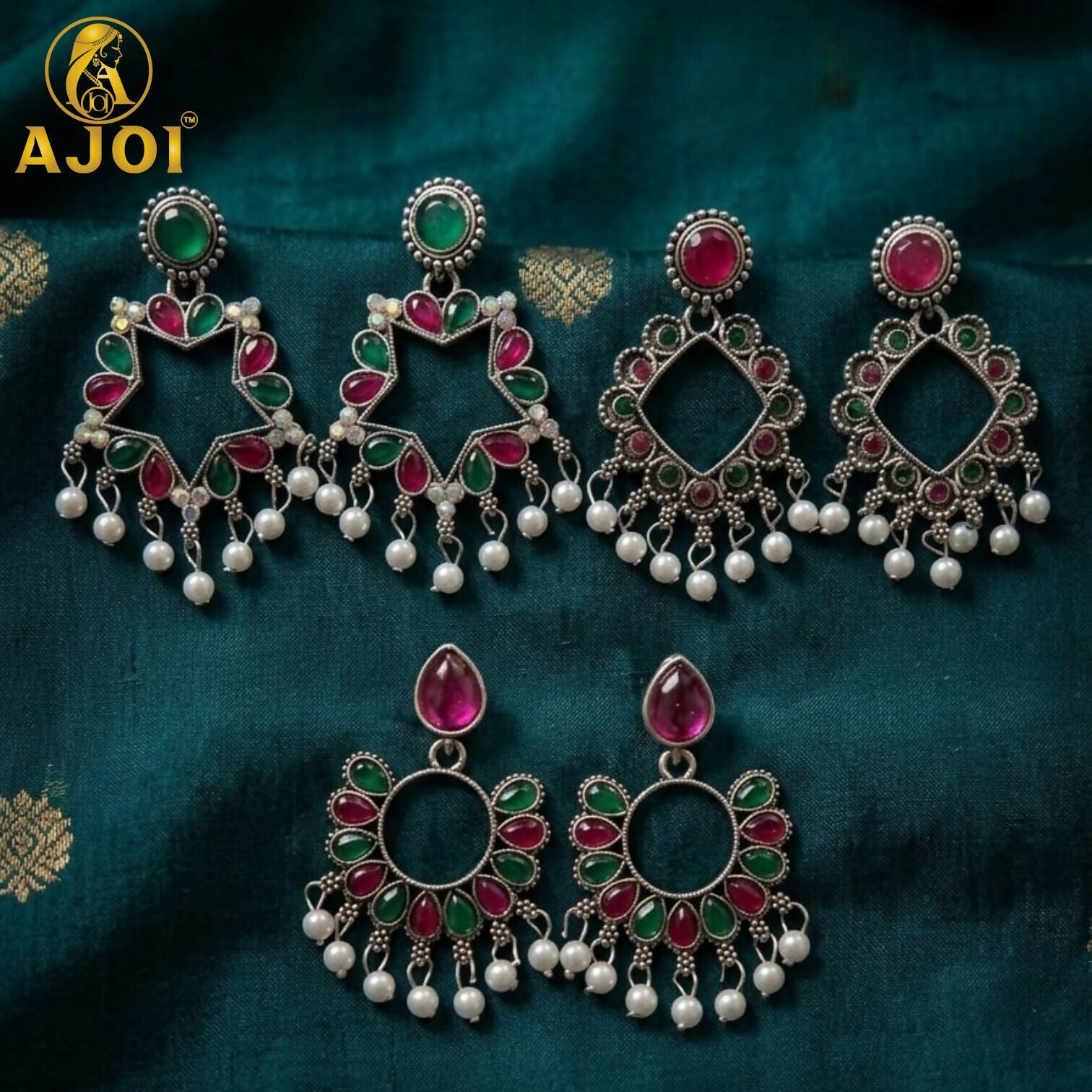 Pearl drop detail on Traditional Kundan Earrings