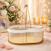 Metal Wire Storage Basket with Handle and Fabric Lining Organizer