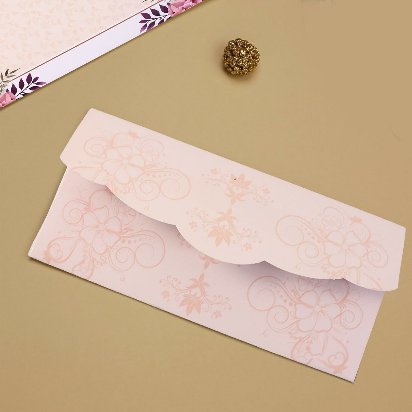 Elegant Floral Pattern A4 Size Money Gift Envelopes in Soft Peach Tone for Wedding, Festive & Cash Gifting – Pack of 10