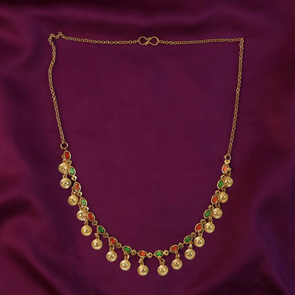 Traditional Gold Charm Necklace with Multicolor Stone Drops