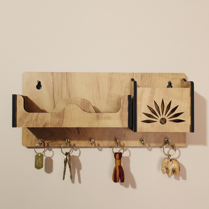 Wooden Wall Mounted Key Holder with Shelf for Mobile, Glasses and Keys