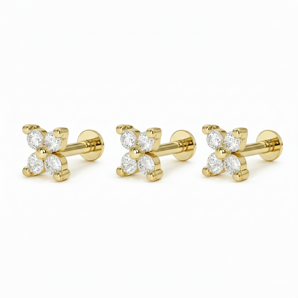 Side view of gold plated flat back nosepin stud showing secure fitting