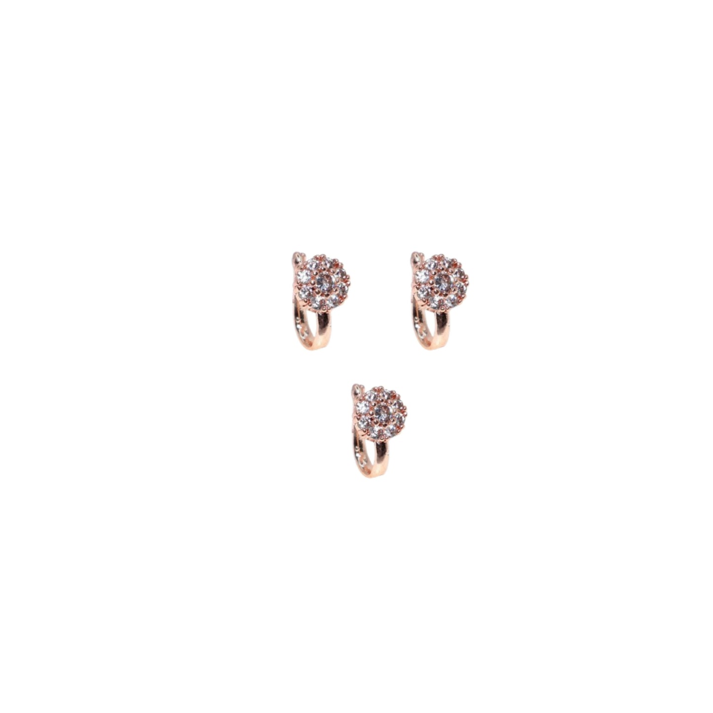 Rose Gold Pink/White CZ Floral Non-Pierced Clip-On Nose Pin Combo Pack of 3