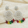 Oxidized Silver Mandala Drop Earrings with Multi-Color Crystals