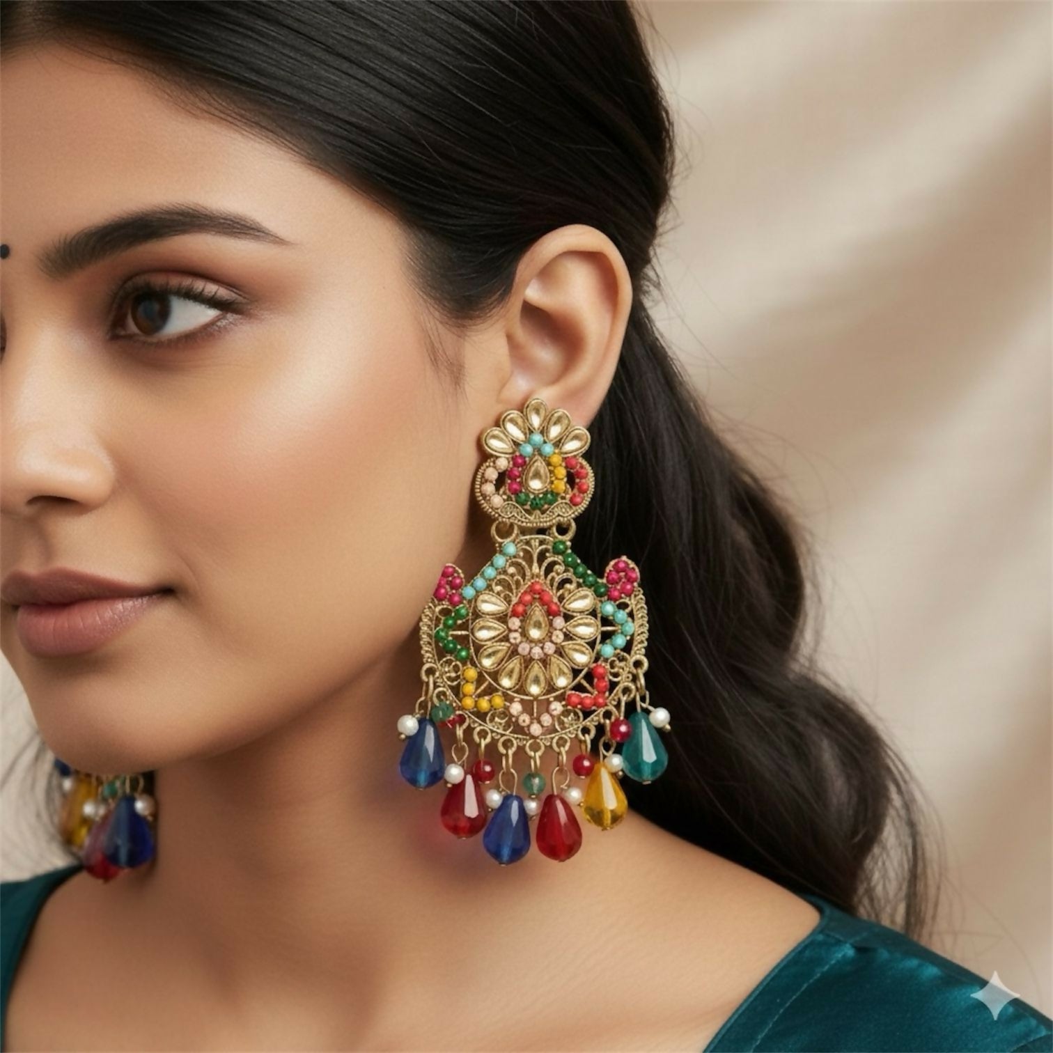 Royal Multicolor Kundan Chandbali Earrings.
