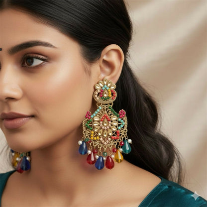 Royal Multicolor Kundan Chandbali Earrings.