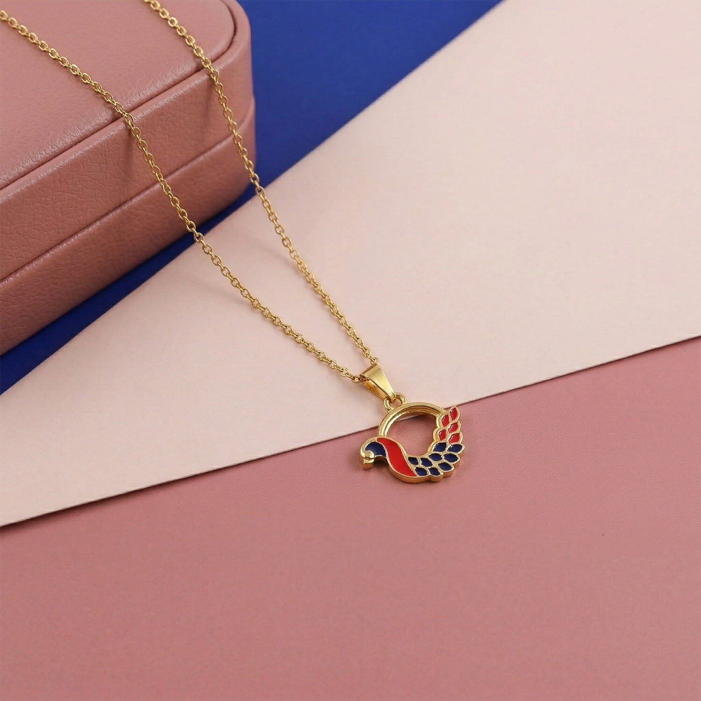 Colorful Enamel Swan Pendant Necklace on Gold Chain