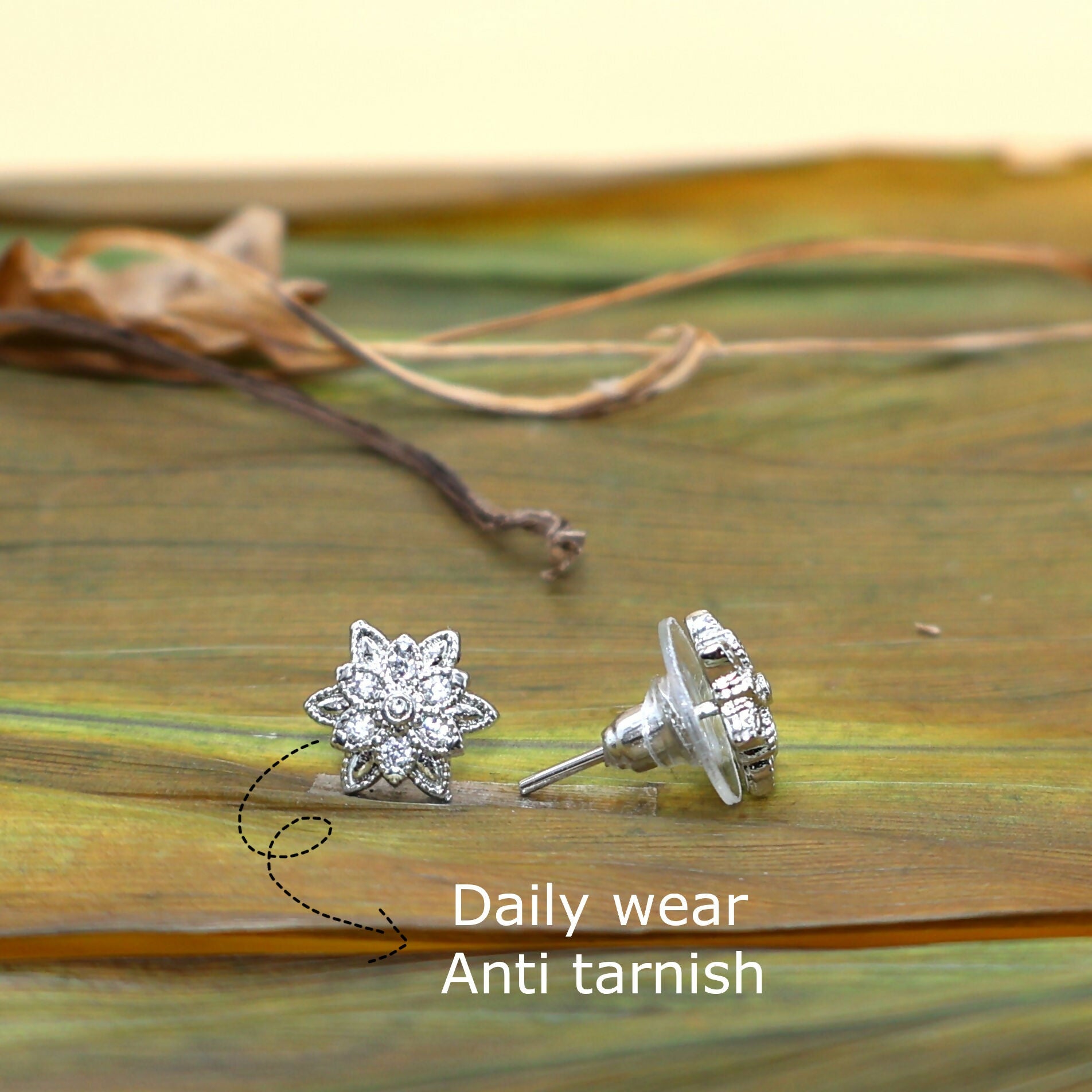 Diamond Cluster Flower Stud Earrings Sterling Silver Dainty Minimalist