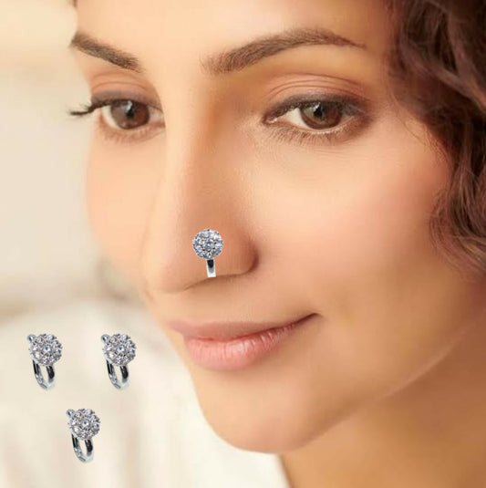 Non-Piercing CZ Stone Nose Clip/Press Nath | Multi-Design Combo Pack of 3