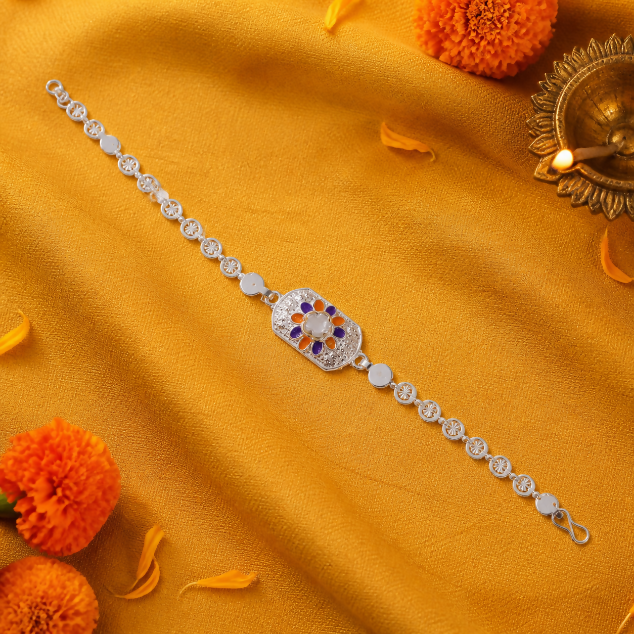 silver-rakhi-01-mustard-marigold