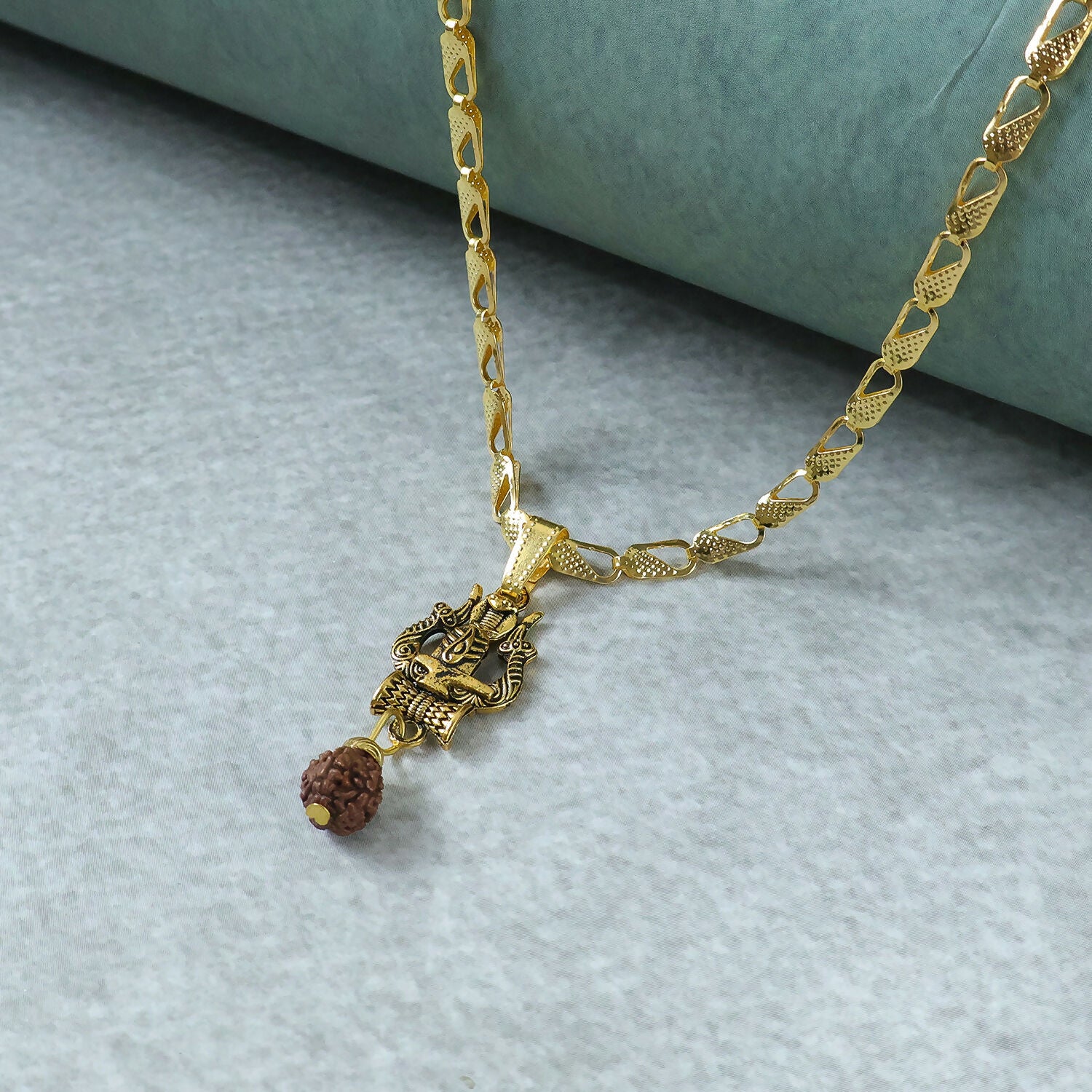 Trishul Shivling Chain Pendant Rudraksha Drop